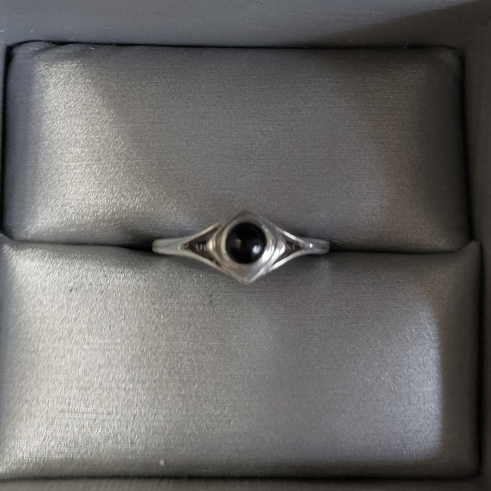 925 Stamped Petite Onyx Ring